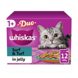 Training Materials WHISKAS 1+ ADULT DUO SURF&TURF JELLY POUCH 12X85G