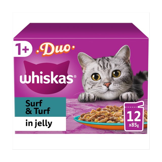 WHISKAS 1+ ADULT DUO SURF&TURF JELLY POUCH 12X85G - Image 1