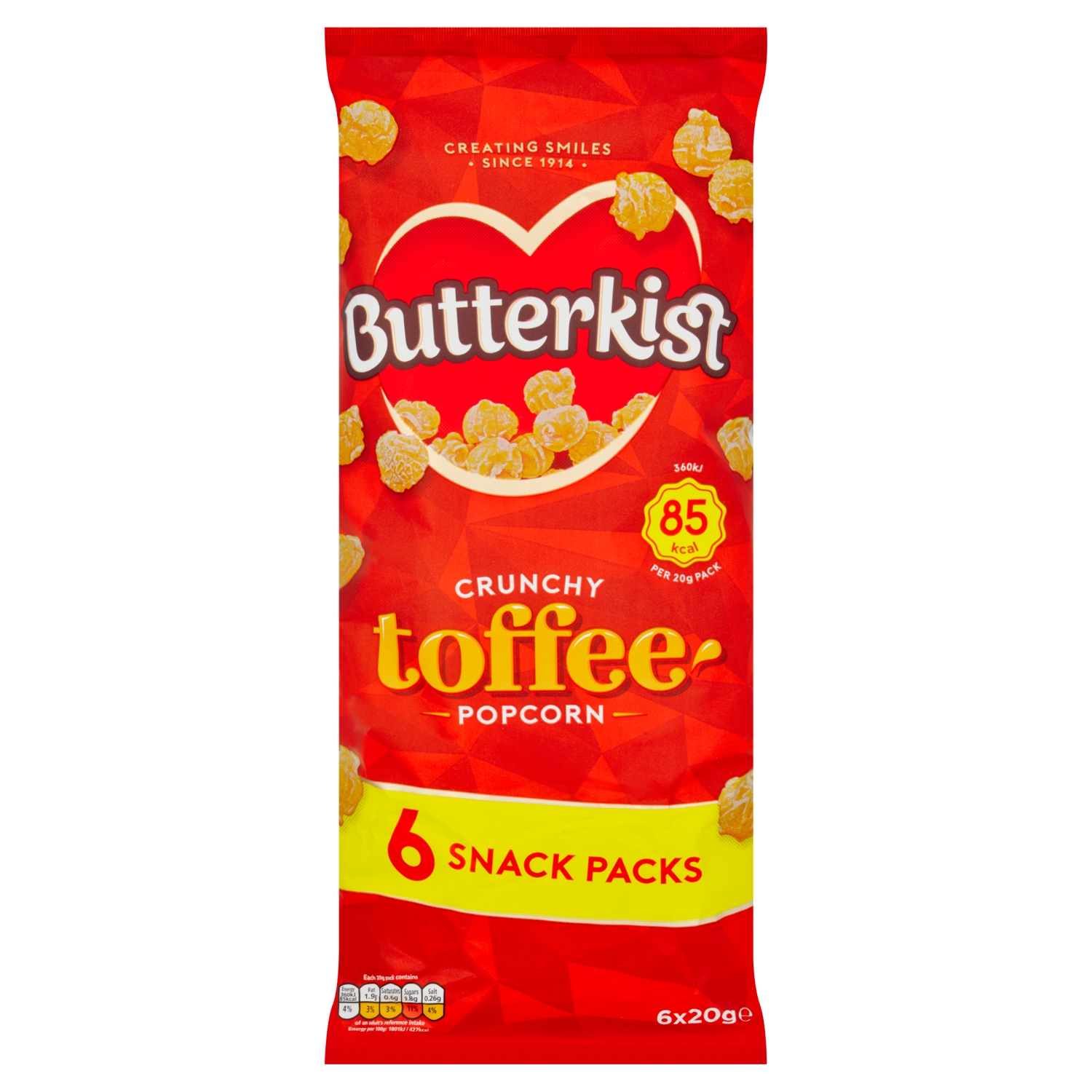 BUTTERKIST CRUNCHY TOFFEE POPCORN SNACK 6X20G - Image 1