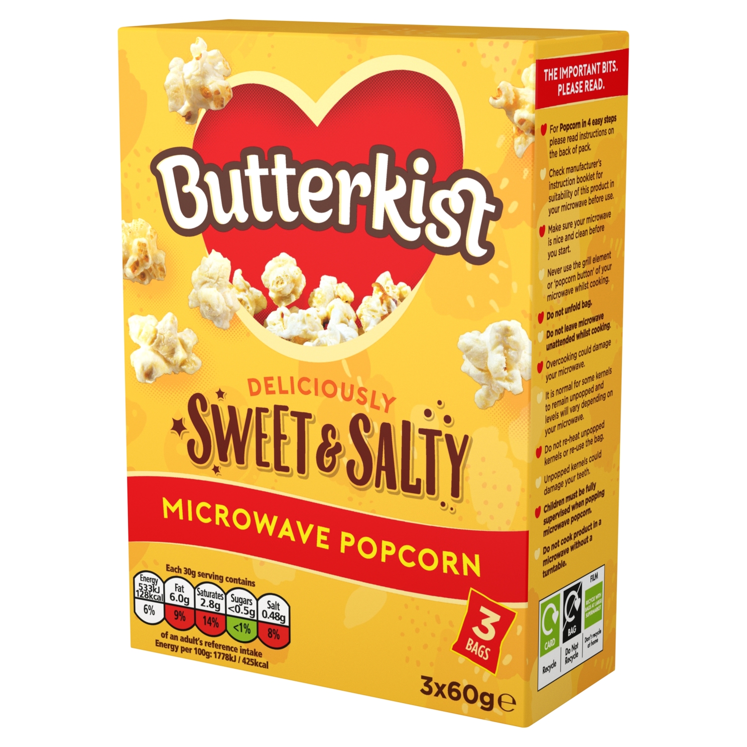BUTTERKIST SWEET & SALTED MICROWAVE POPCORN 3X60G - Image 1