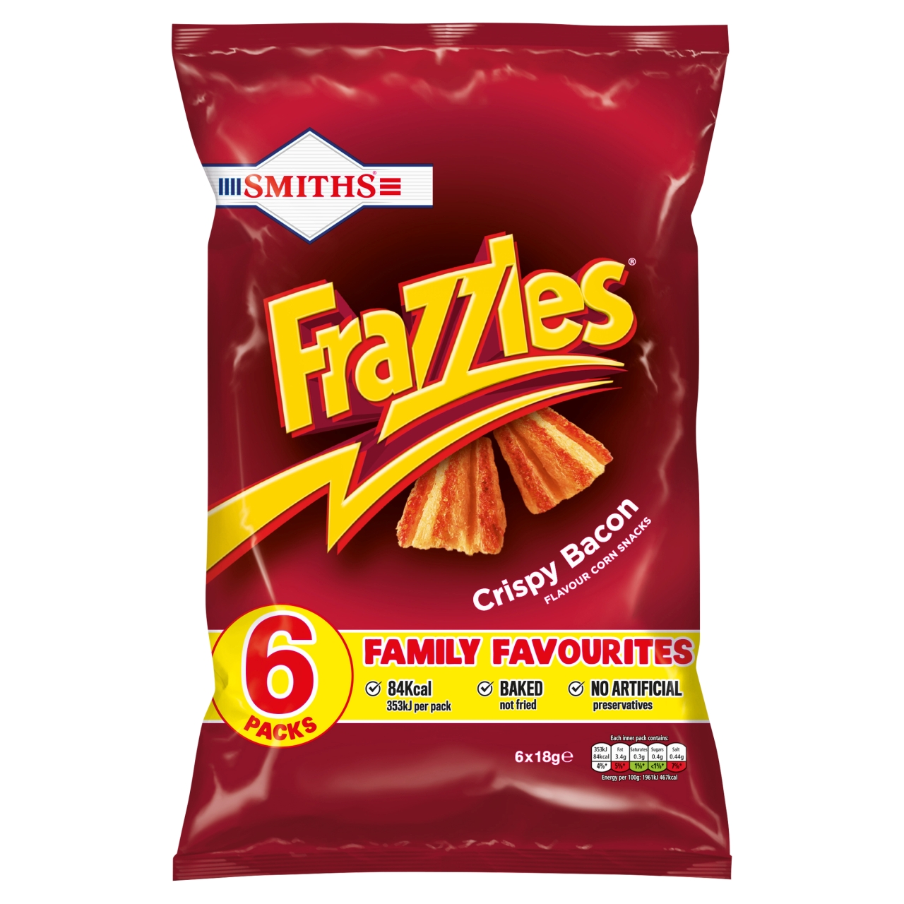 SMITHS FRAZZLES CRISPY BACON FLAVOUR 6 X 20G - Image 1