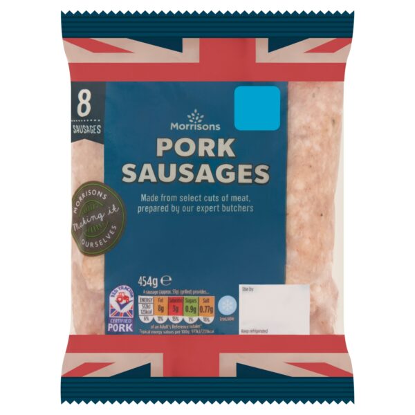 M BUTCHERS STYLE 8 THICK PORK SAUSAGES 454G