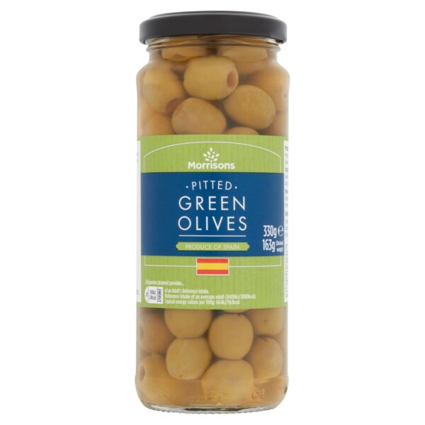 M PITTED GREEN OLIVES IN BRINE 330G