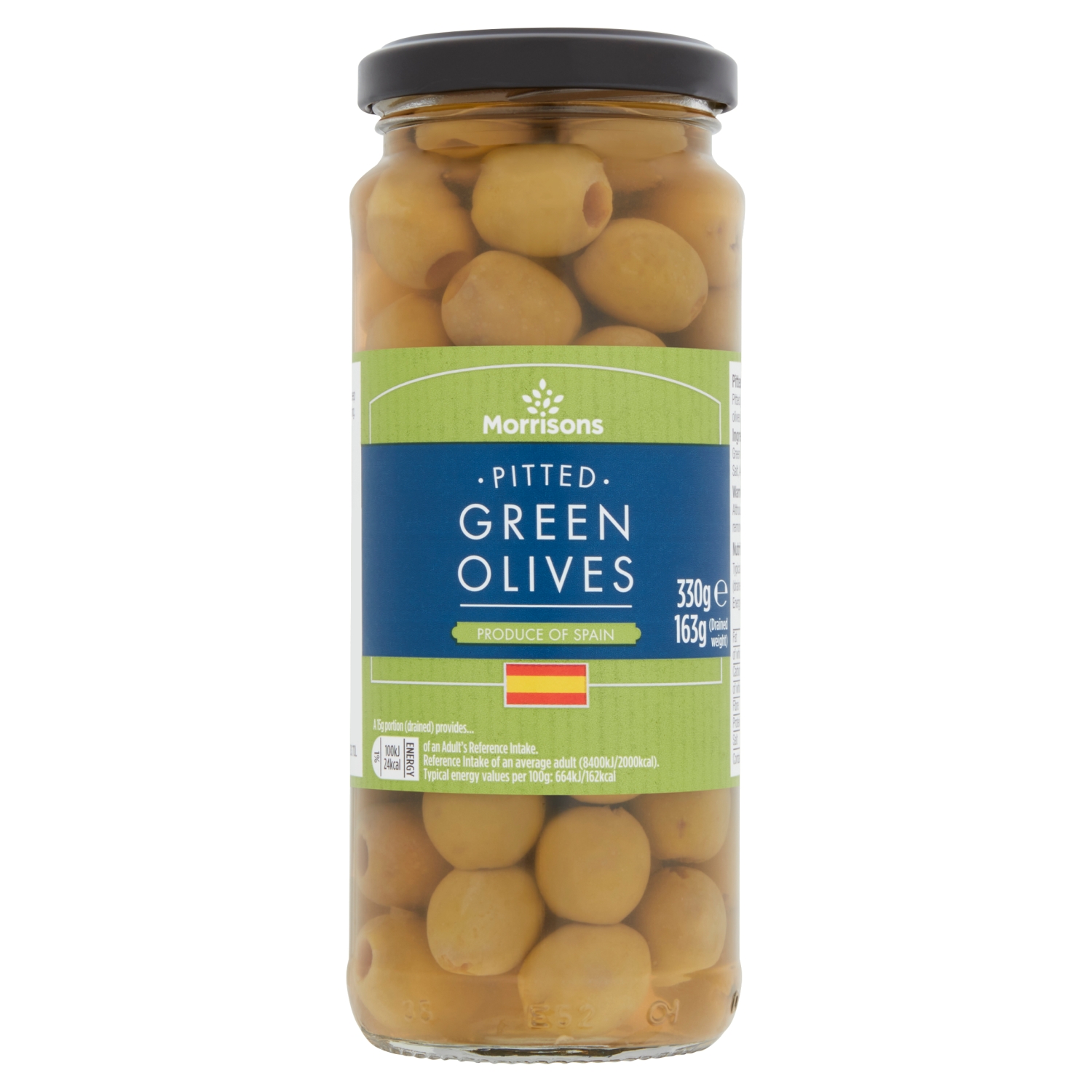 M PITTED GREEN OLIVES IN BRINE 330G - Image 1