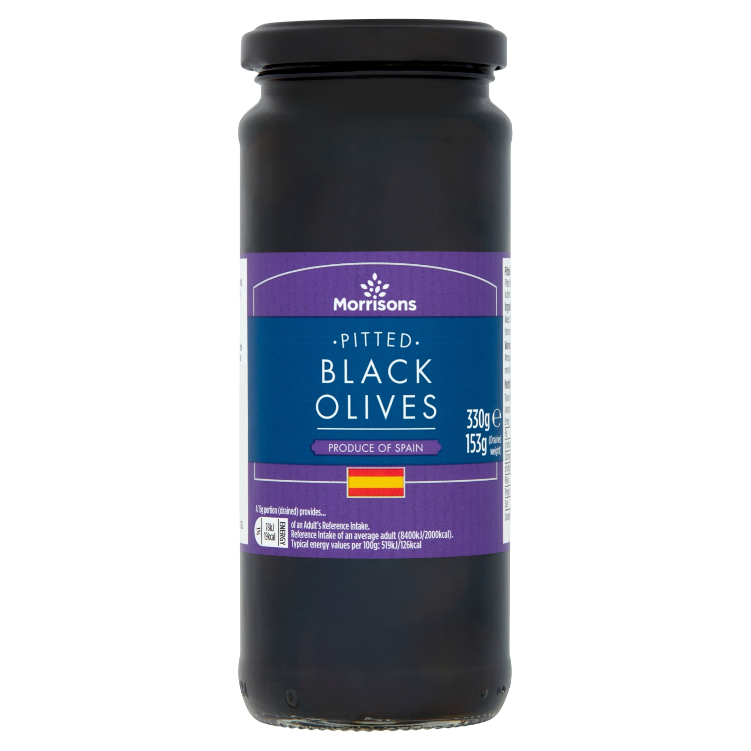 M PITTED BLACK HOJIBLANCA OLIVES IN BRINE 330G - Image 1