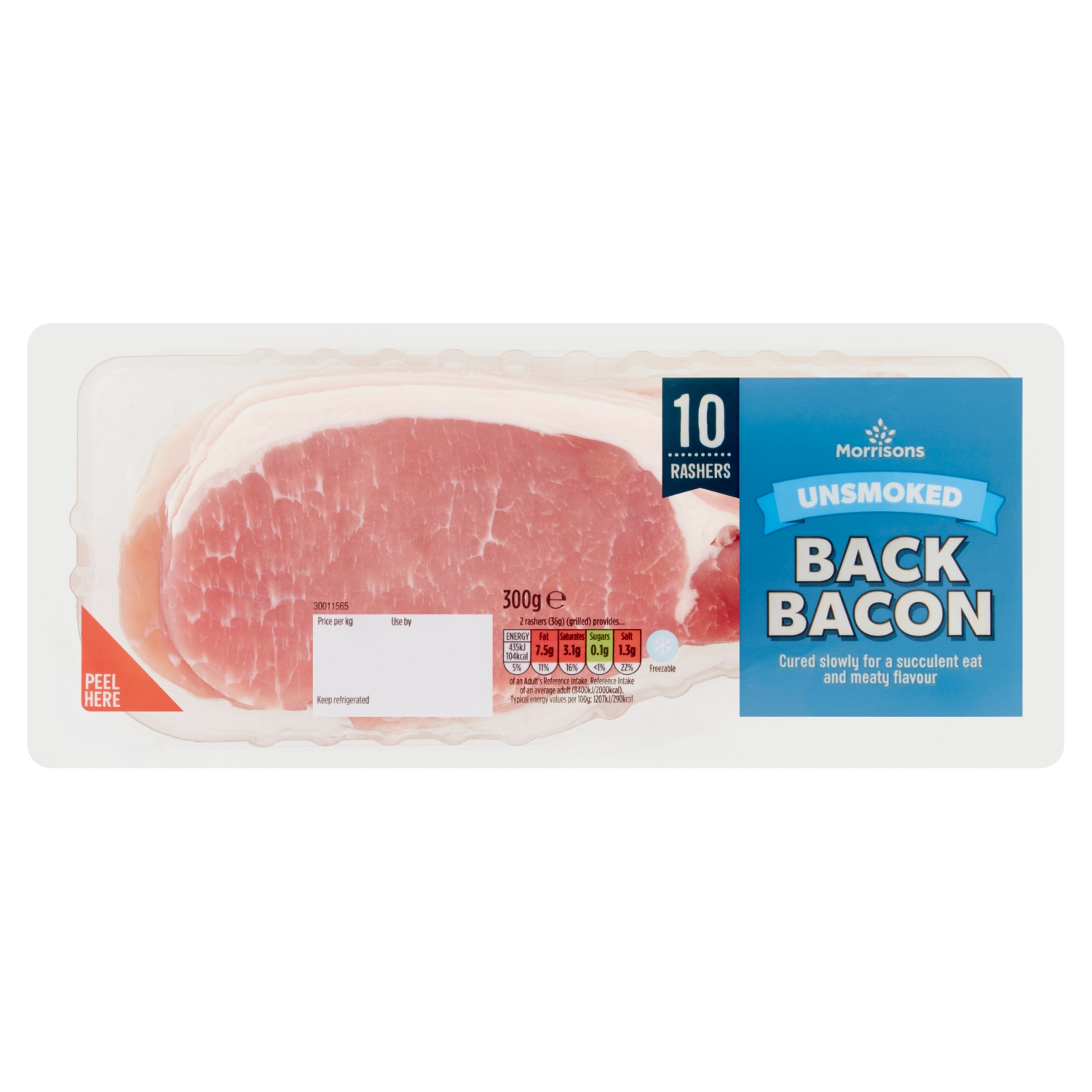 M UNSMOKED RINDLESS BACK BACON 10S 300G - Image 1