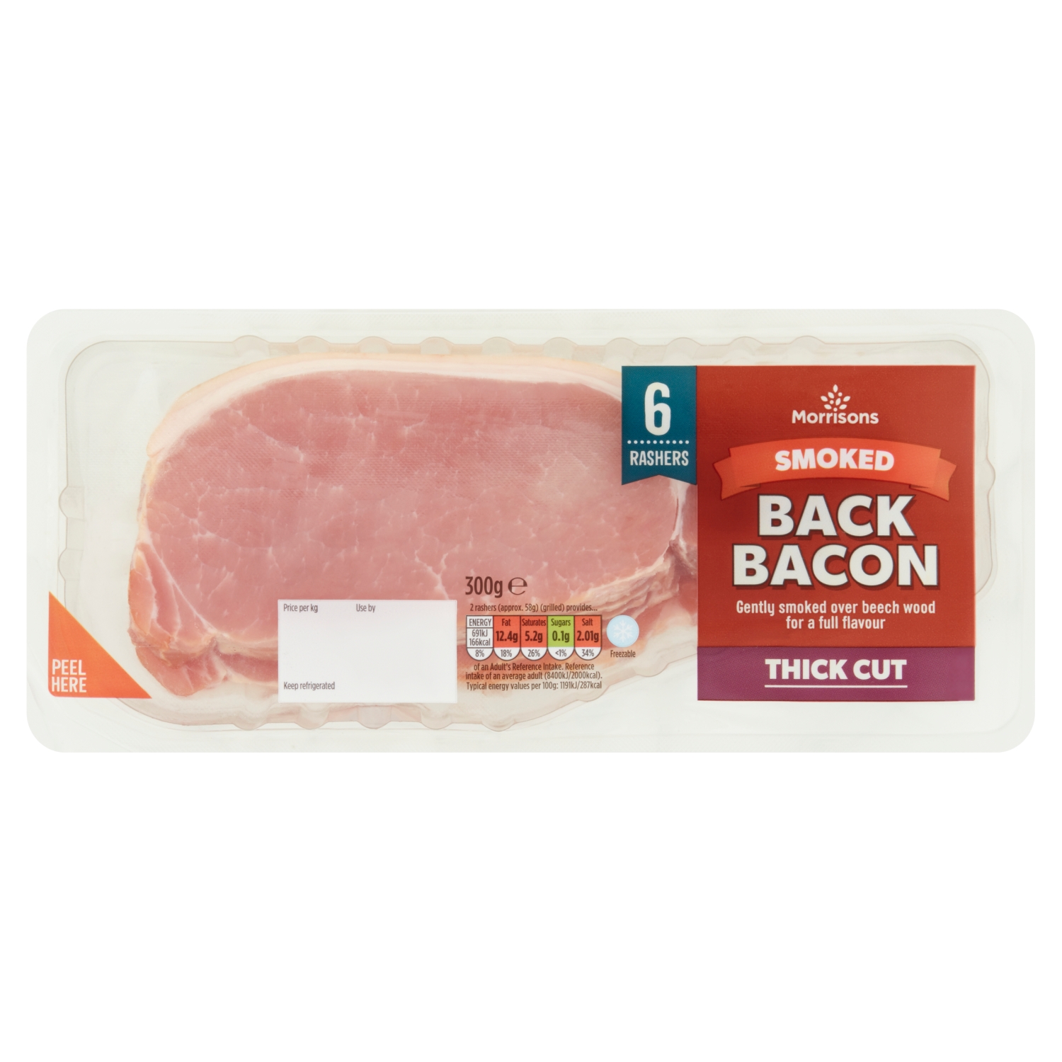 M SMOKED EXTRA THICK CUT BACK BACON 6S 300G - Image 1