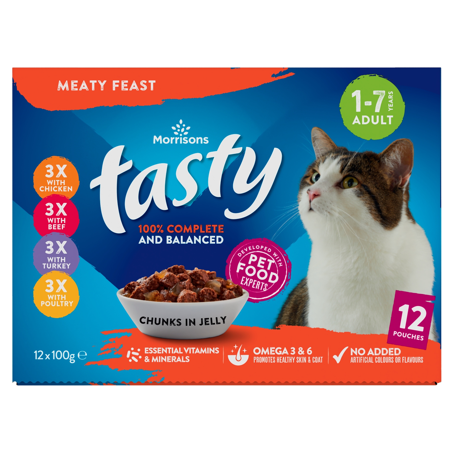 M CAT FOOD MEAT SELECTION IN JELLY 12X100G - Image 1