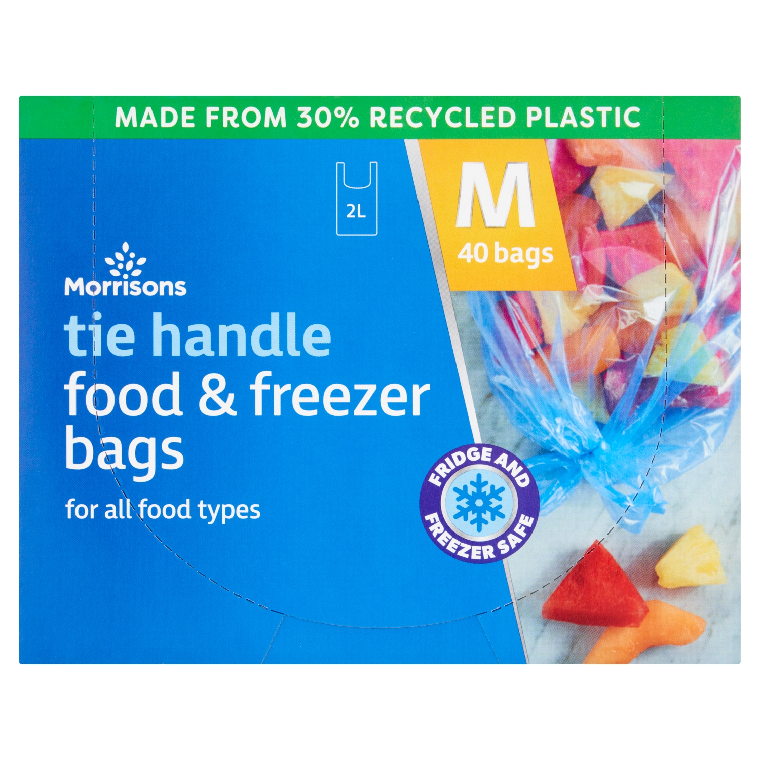 M TIE HANDLE FOOD AND FREEZER BAGS MEDIUM 40PK - Image 1