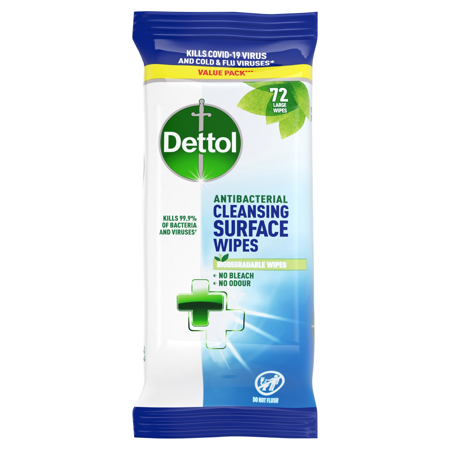 DETTOL ANTI-BACTERIAL SURFACE LARGE WIPES 72PK - Image 1