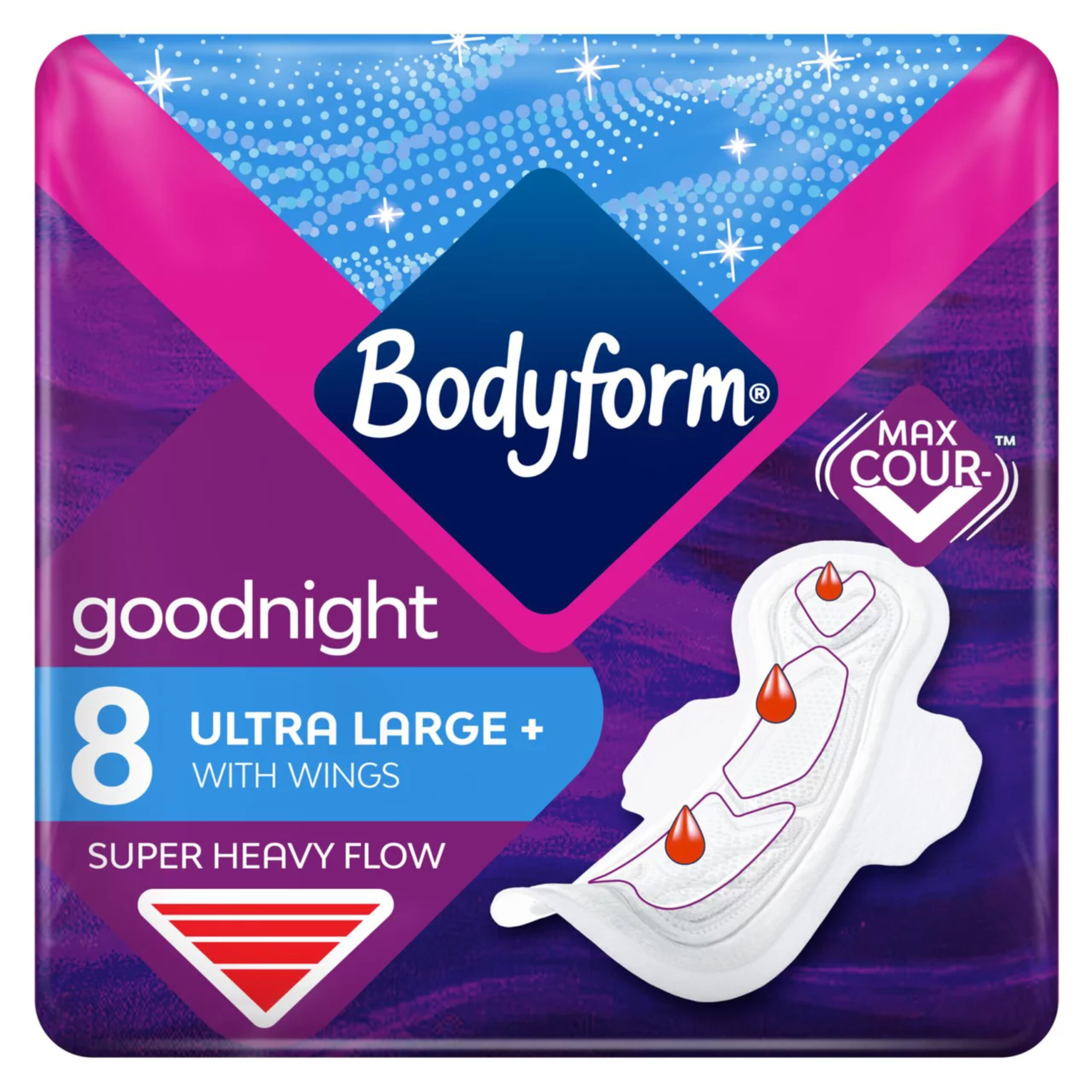 BODYFORM COUR-V NIGHT SANITARY TOWELS WINGS 8PK - Image 1