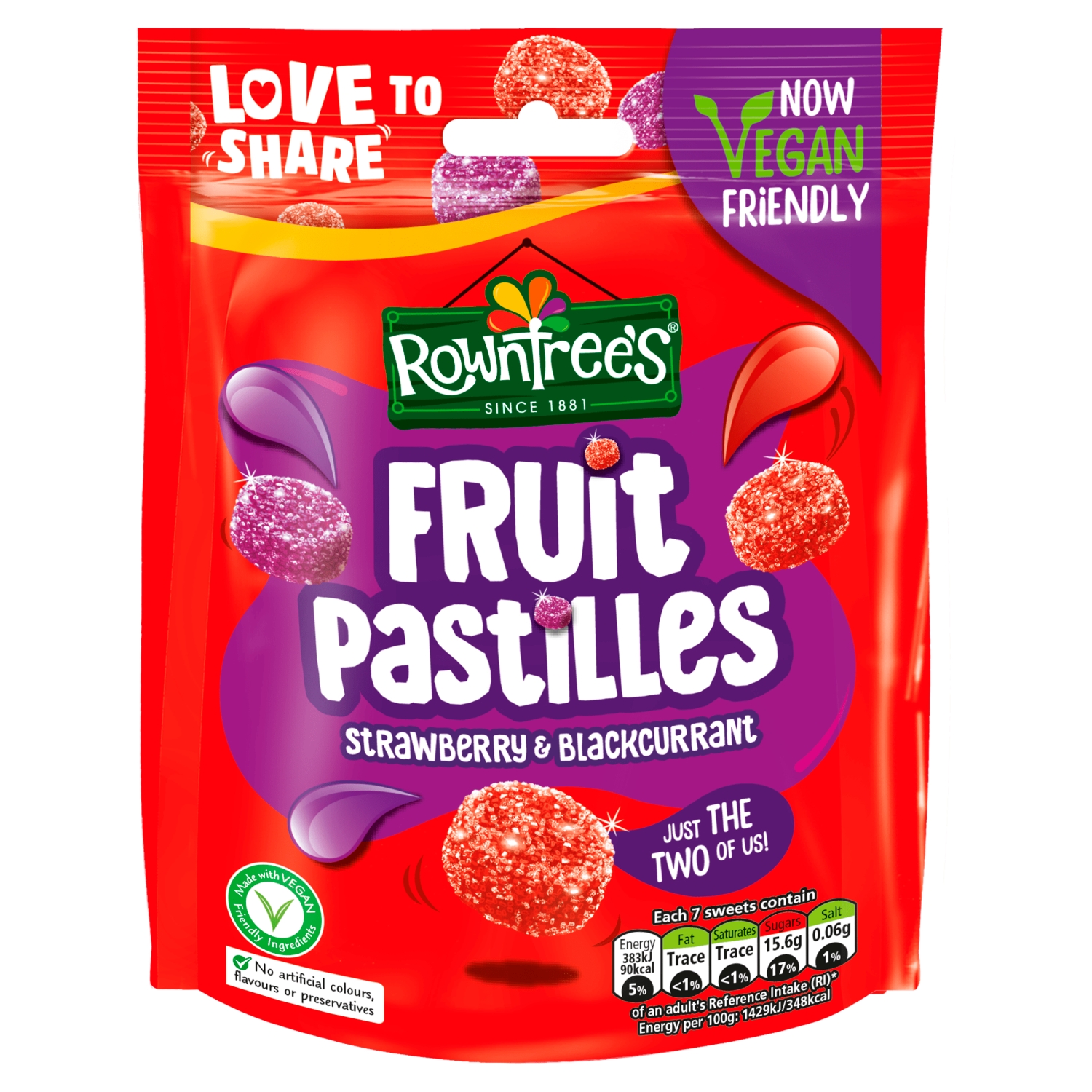 ROWNTREES PASTILLES STRAWBERRY & BLACKCURRANT 143G - Image 1
