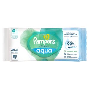 PAMPERS HARMONIE AQUA BABY WIPES PLASTIC FREE 48PK