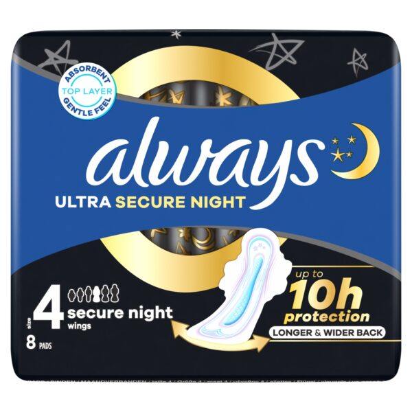 ALWAYS ULTRA SECURE NIGHT WITH WINGS SIZE 4 8PK