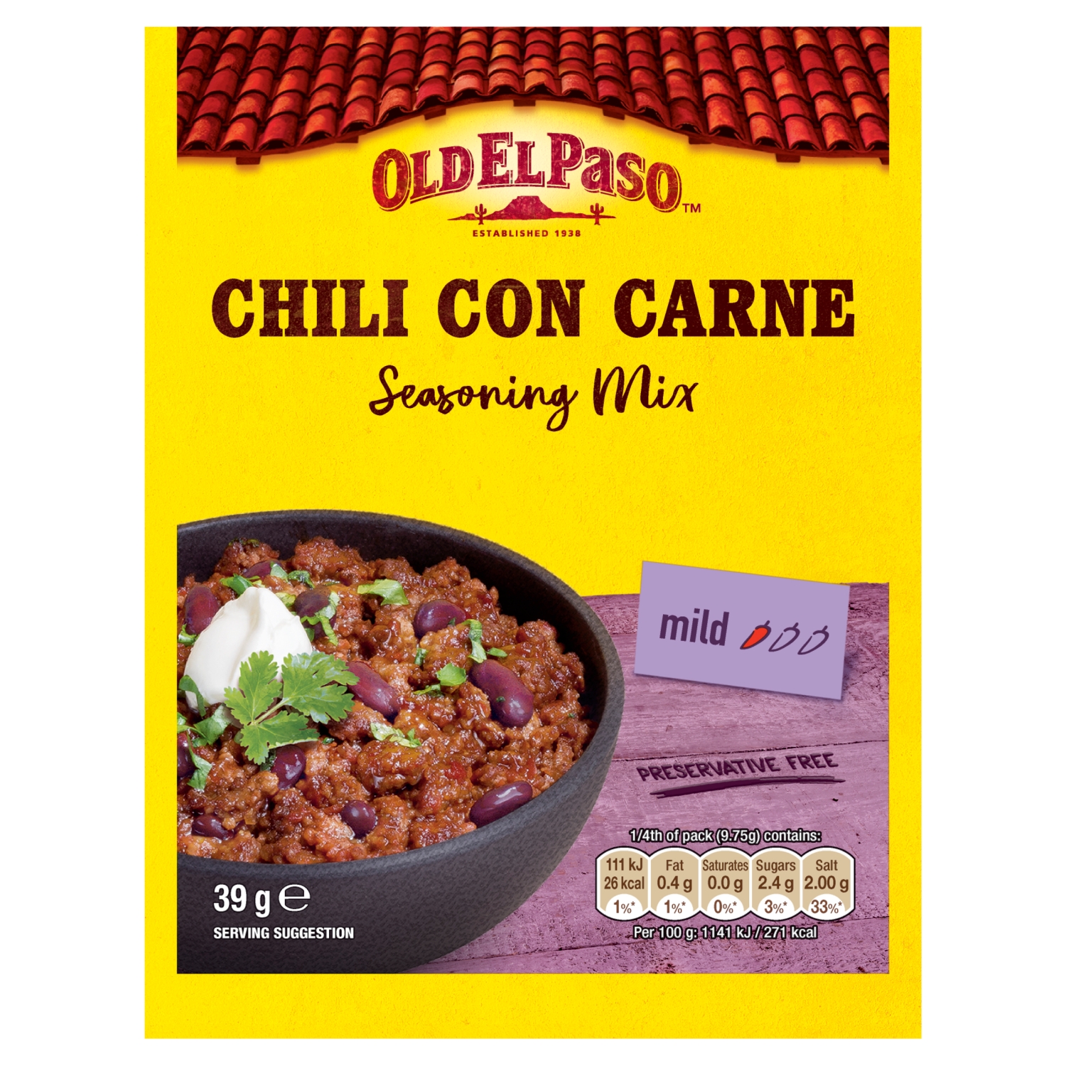 OLD EL PASO CHILLI CON CARNE SEASONING MIX 39G - Image 1