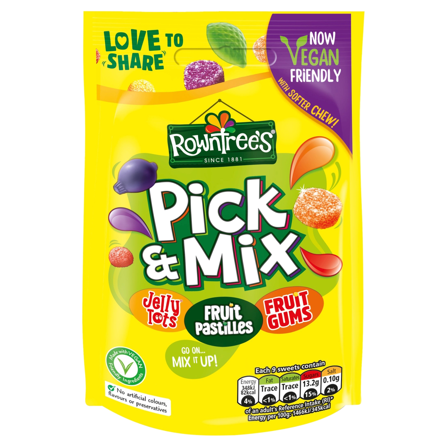 ROWNTREES MIXED POUCH BAG VEGAN 150G - Image 1